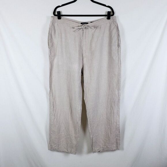 Brandini Pants - Brandini Coastal Euro Summer Linen Pants Womens XL Straight Leg Resort Natural